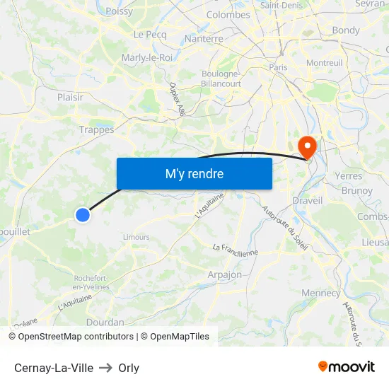 Cernay-La-Ville to Orly map