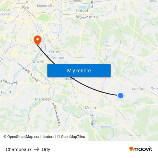Champeaux to Orly map