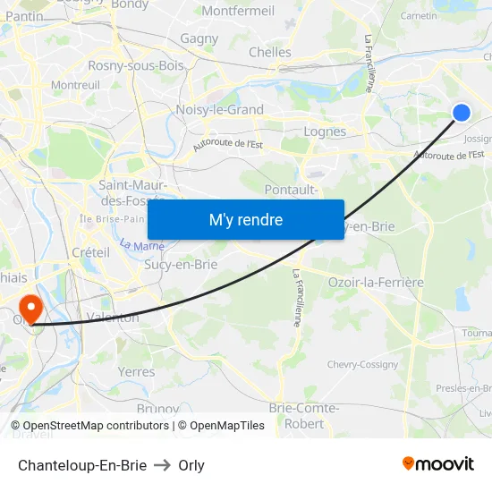 Chanteloup-En-Brie to Orly map
