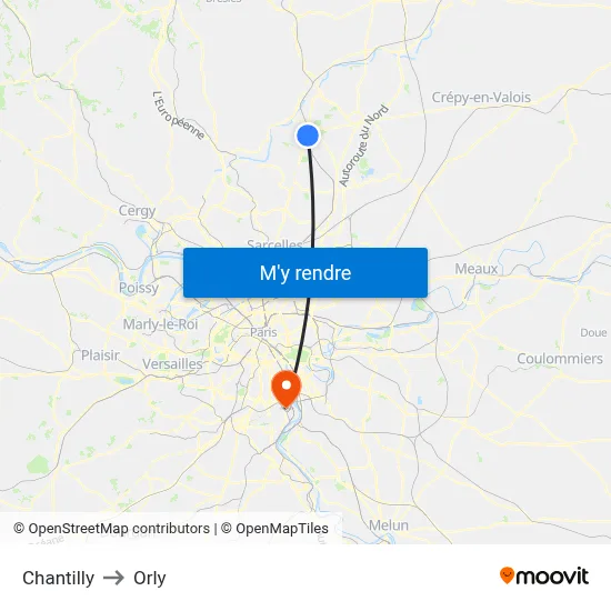Chantilly to Orly map