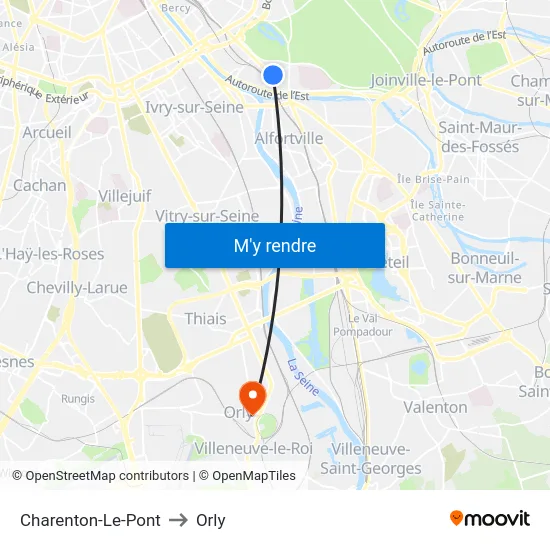 Charenton-Le-Pont to Orly map