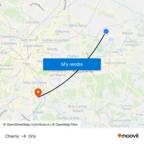 Charny to Orly map