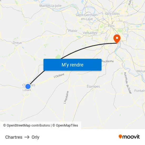 Chartres to Orly map
