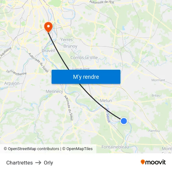 Chartrettes to Orly map