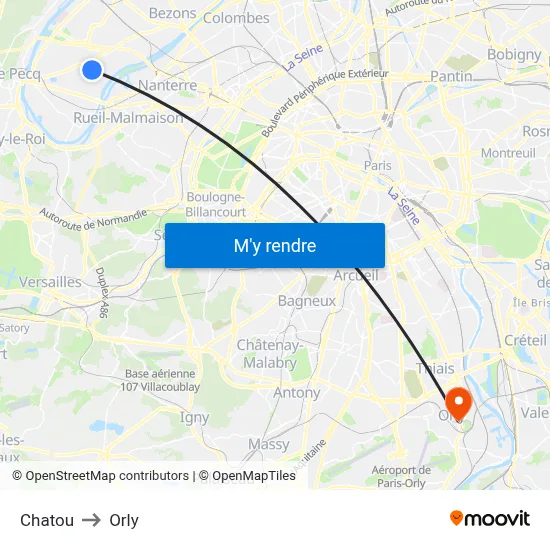 Chatou to Orly map