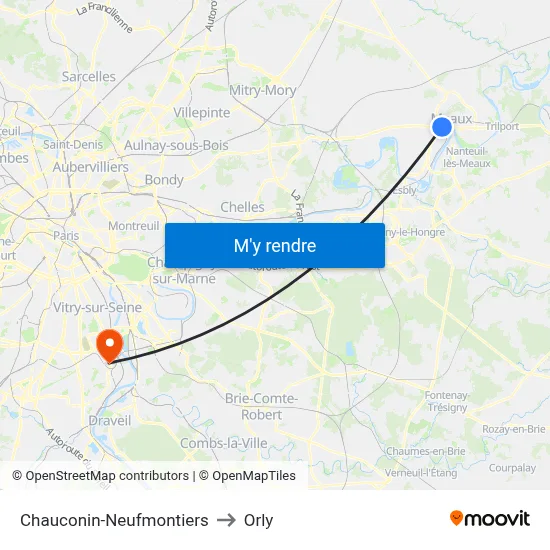 Chauconin-Neufmontiers to Orly map