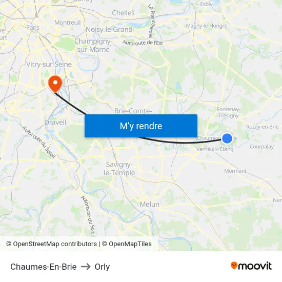 Chaumes-En-Brie to Orly map