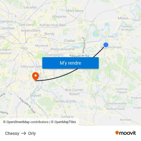 Chessy to Orly map