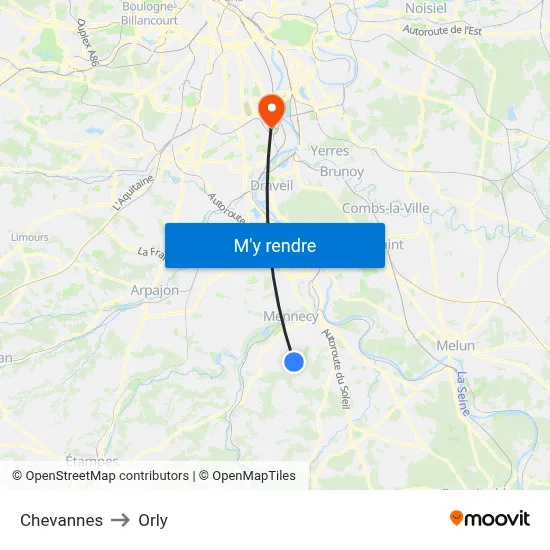 Chevannes to Orly map