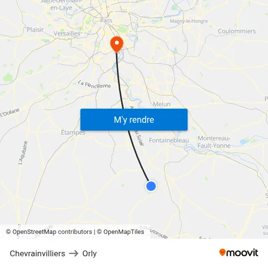 Chevrainvilliers to Orly map