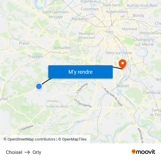 Choisel to Orly map