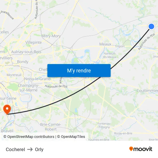 Cocherel to Orly map