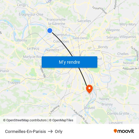 Cormeilles-En-Parisis to Orly map