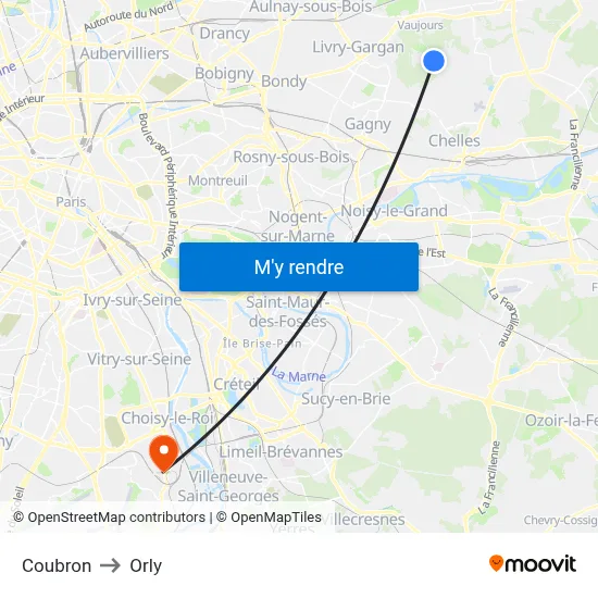 Coubron to Orly map