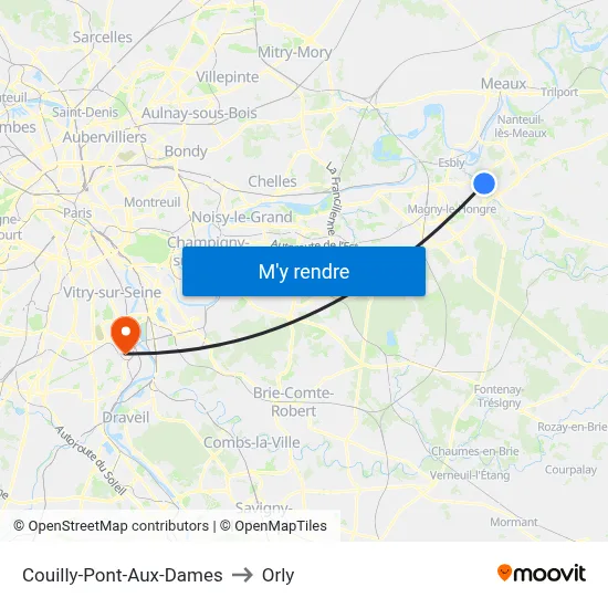 Couilly-Pont-Aux-Dames to Orly map