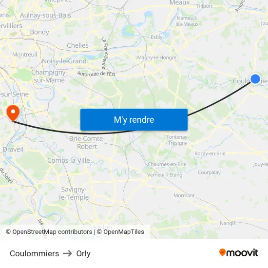 Coulommiers to Orly map