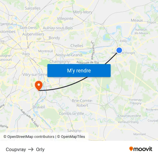 Coupvray to Orly map