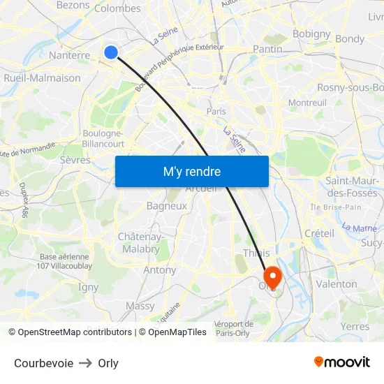 Courbevoie to Orly map