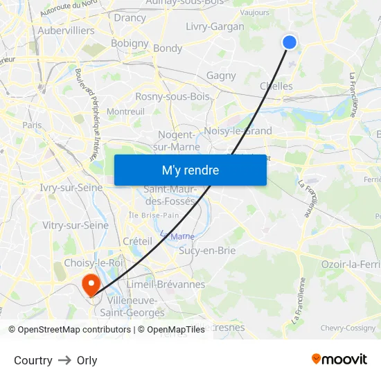 Courtry to Orly map