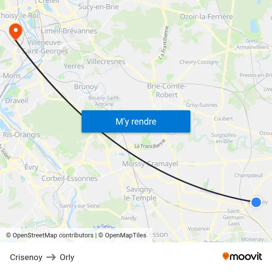 Crisenoy to Orly map