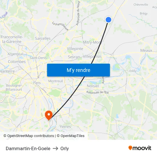 Dammartin-En-Goele to Orly map