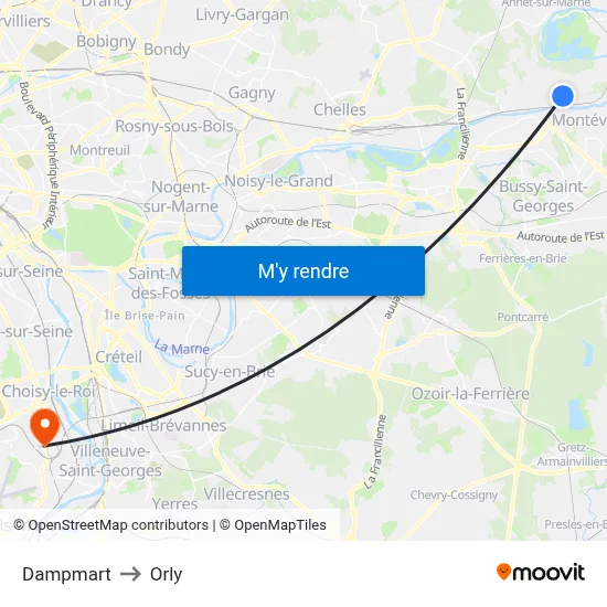 Dampmart to Orly map