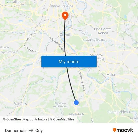 Dannemois to Orly map
