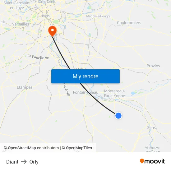 Diant to Orly map