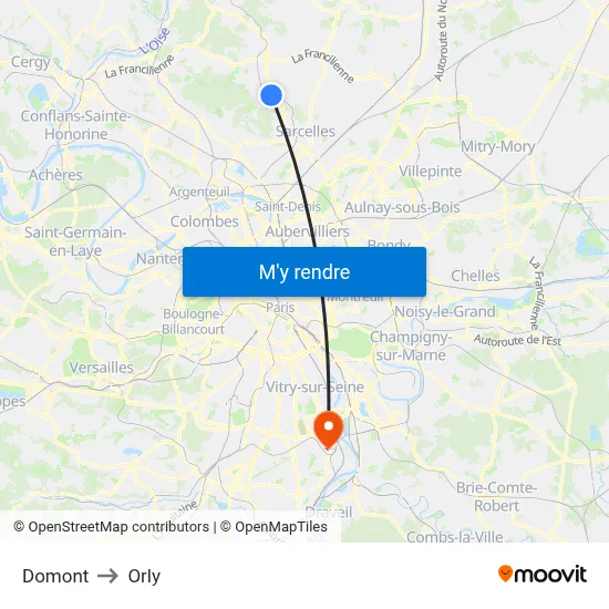 Domont to Orly map