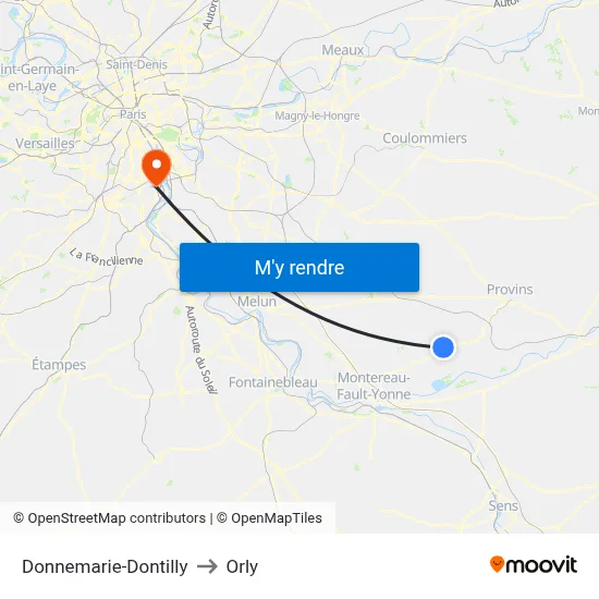 Donnemarie-Dontilly to Orly map