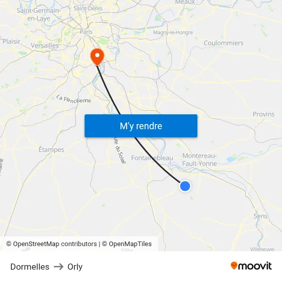 Dormelles to Orly map