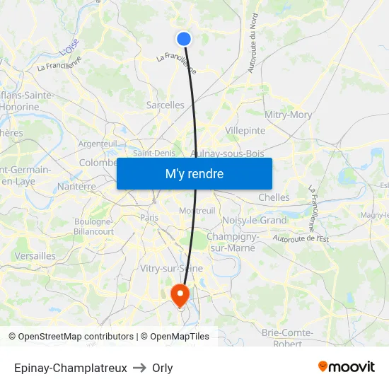 Epinay-Champlatreux to Orly map