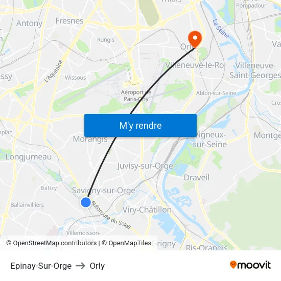 Epinay-Sur-Orge to Orly map