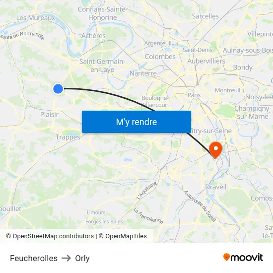 Feucherolles to Orly map