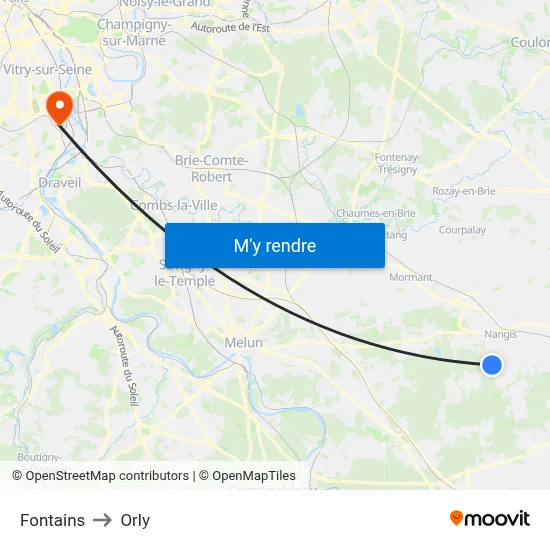 Fontains to Orly map