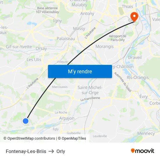 Fontenay-Les-Briis to Orly map