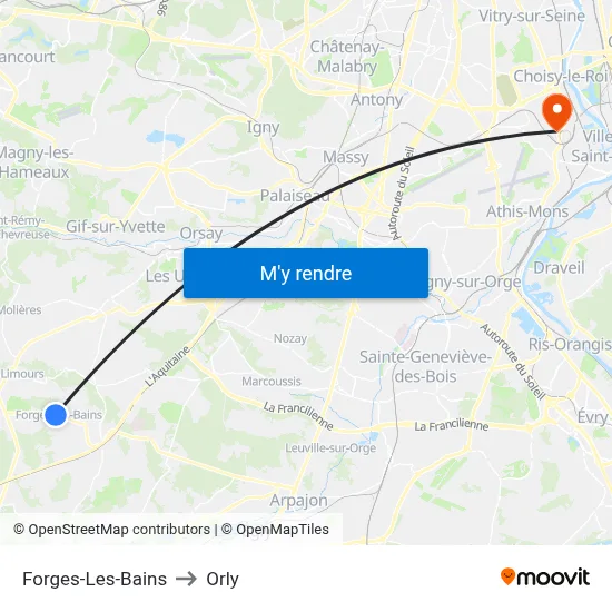 Forges-Les-Bains to Orly map