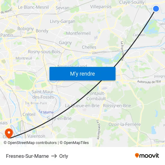 Fresnes-Sur-Marne to Orly map