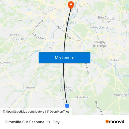 Gironville-Sur-Essonne to Orly map