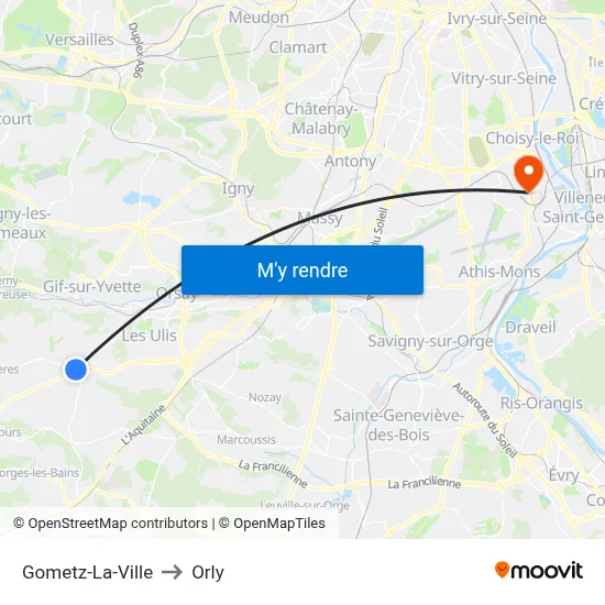 Gometz-La-Ville to Orly map
