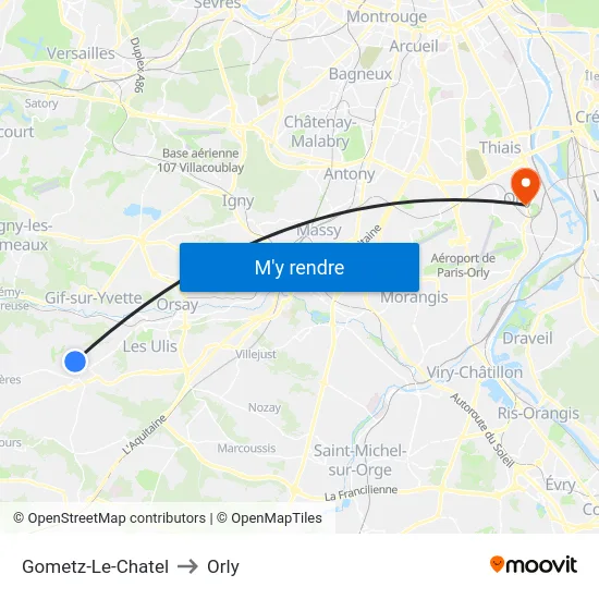 Gometz-Le-Chatel to Orly map
