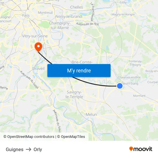 Guignes to Orly map