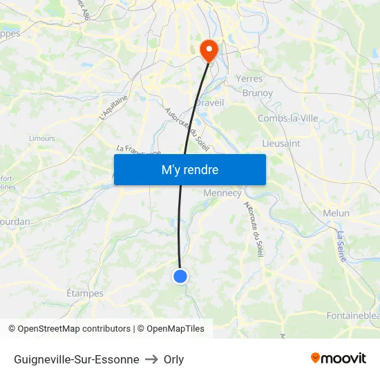Guigneville-Sur-Essonne to Orly map