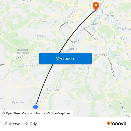Guillerval to Orly map
