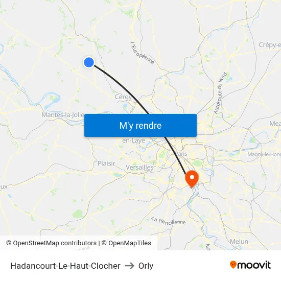 Hadancourt-Le-Haut-Clocher to Orly map
