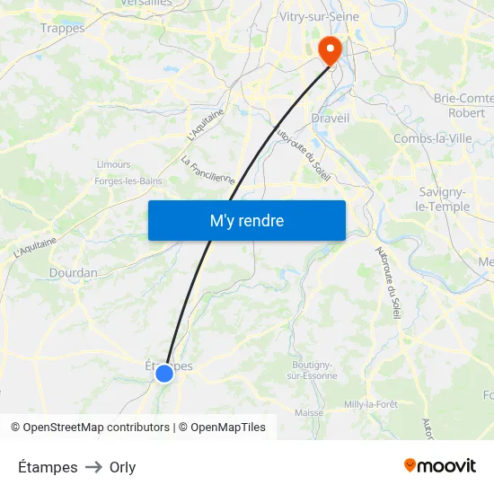 Étampes to Orly map