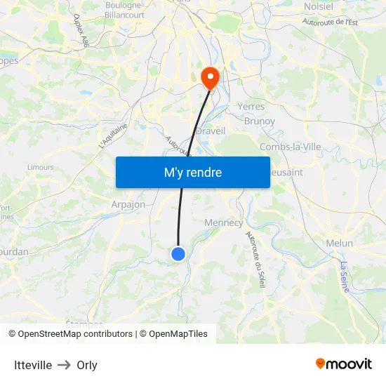 Itteville to Orly map