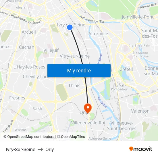 Ivry-Sur-Seine to Orly map