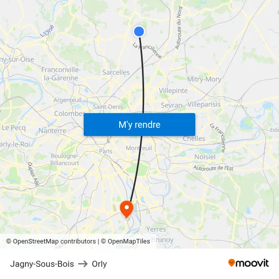 Jagny-Sous-Bois to Orly map
