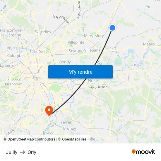 Juilly to Orly map
